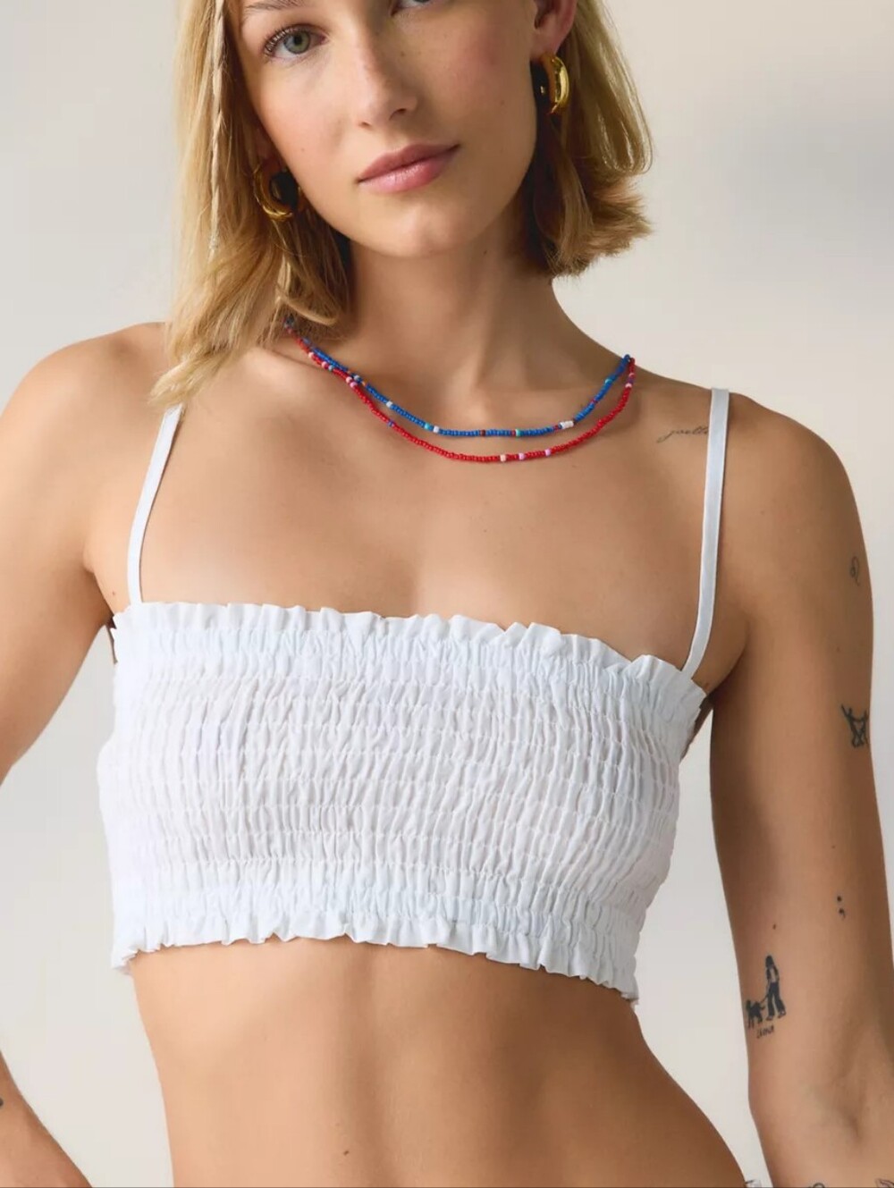 NWT Kimchi Blue White Smocked Bandeau Crop Top Tank Small